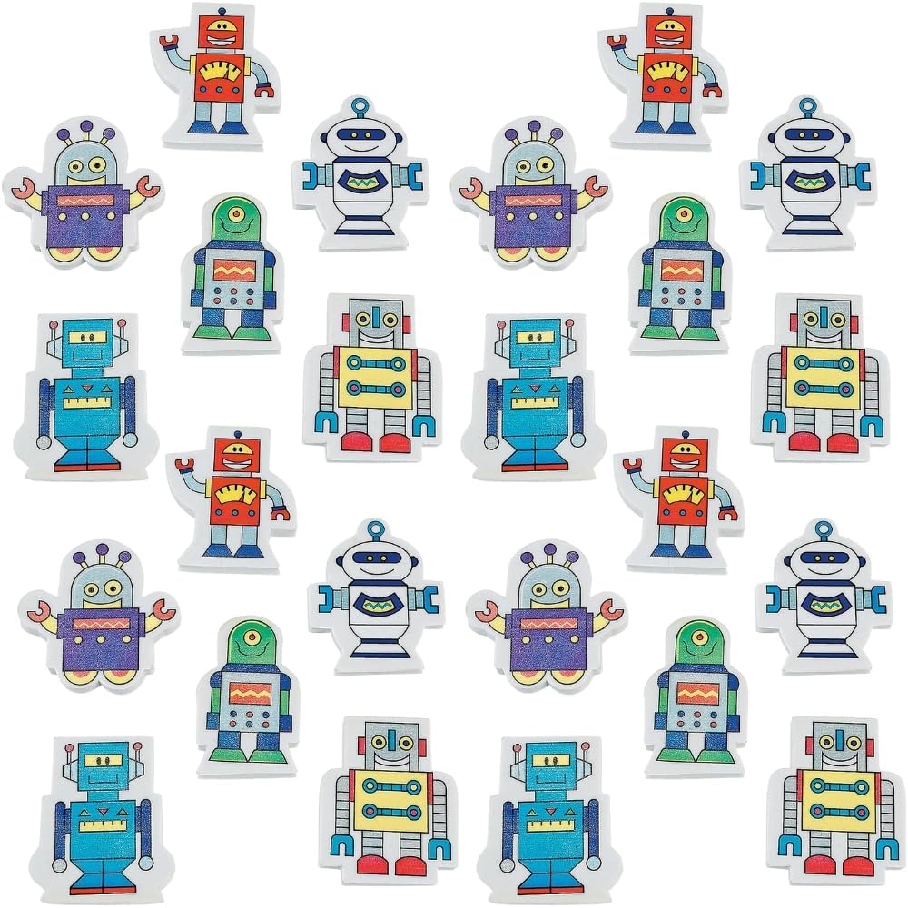 Fun Express - Robot Eraser - Stationery - Pencil Accessories - Erasers - 24 Pieces