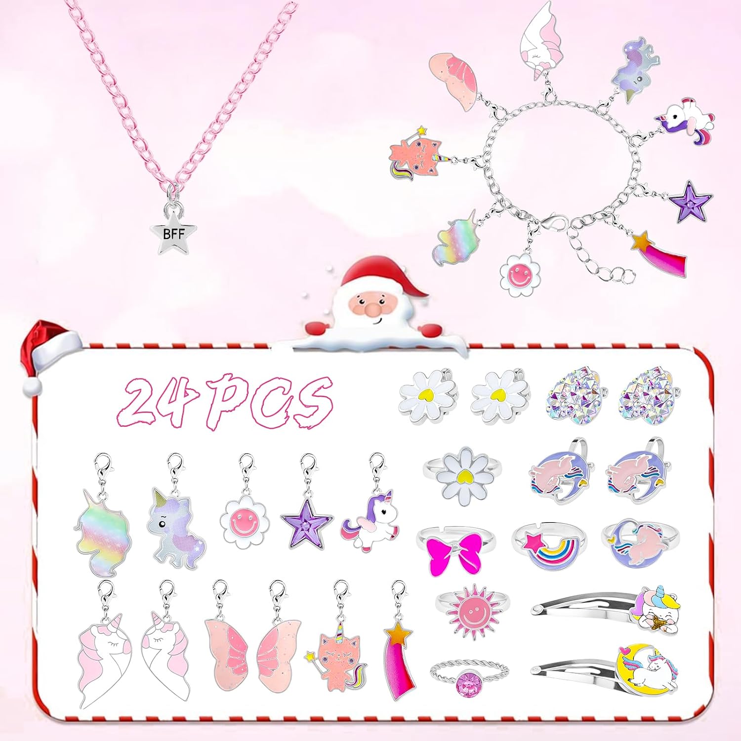 Advent Calendar 2026 Unicorn Christmas Countdown Calendar for Kids Girls 24 Days with DIY Charm Bracelet Necklace Ear Clips Rings Surprise Making Kit Creative Gifts for Daughter Granddaughter Niece