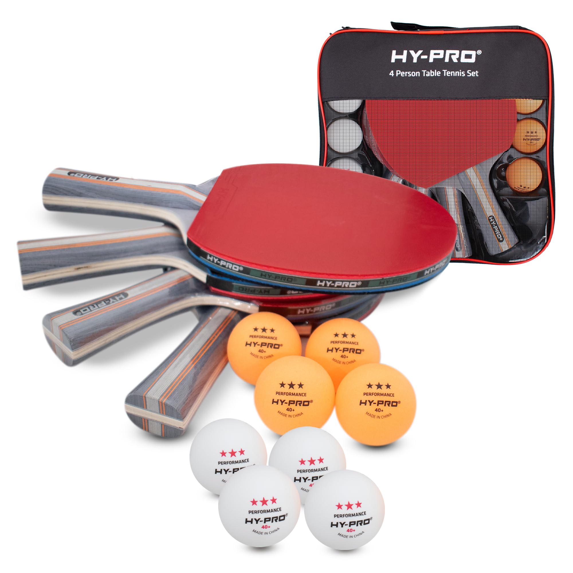 Hy-Pro 4 Person Table Tennis Set - 4 Bats & 8 Balls