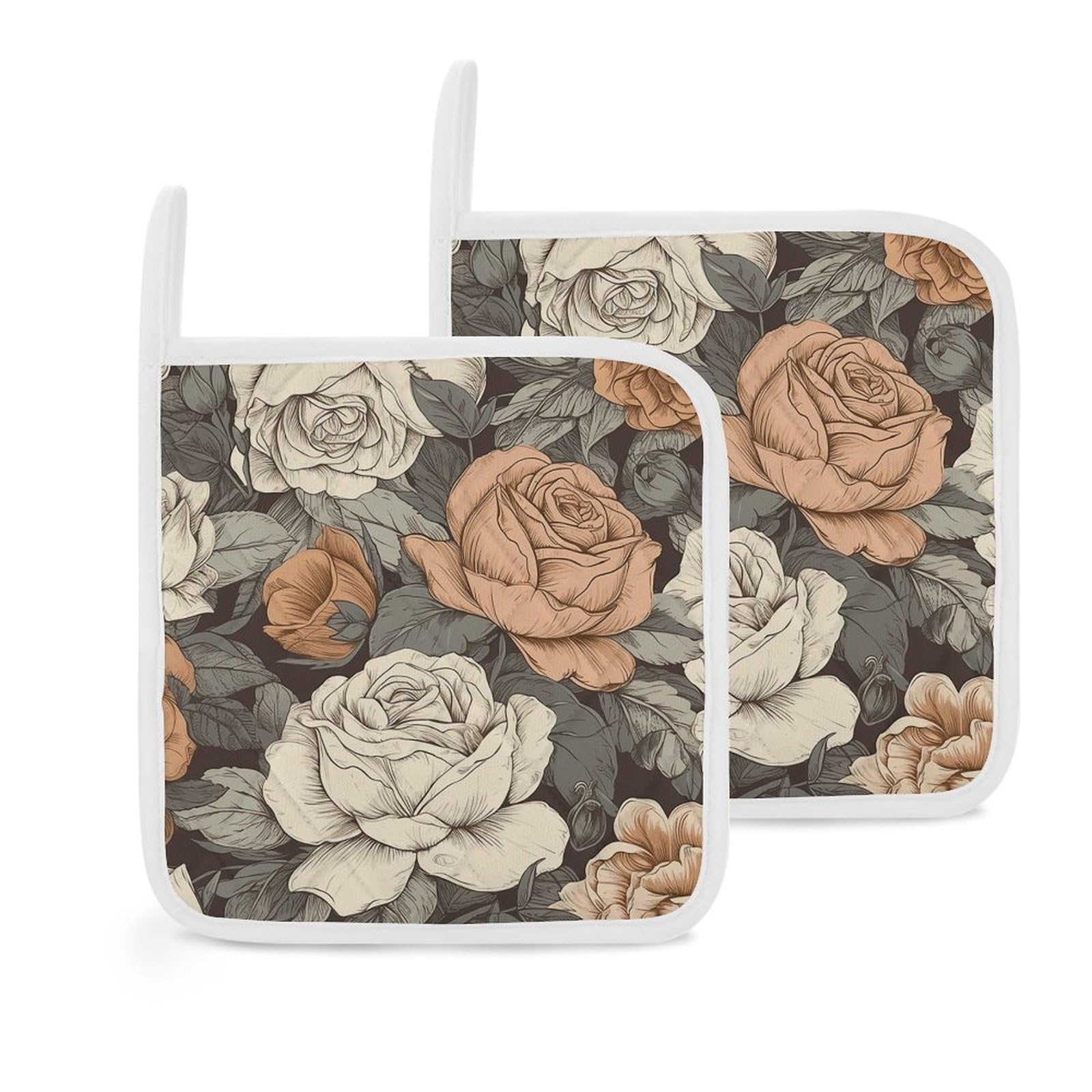 Btcowzrv Style A Hand Drawn Painting 2 Pack Pot Holders For Kitchen, Heat Resistant Potholder Set With Hanging Loops, Hot Pads For Oven Baking Cooking