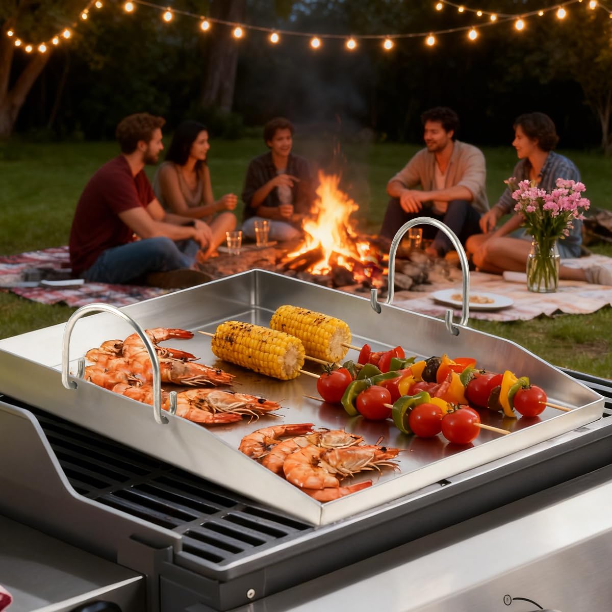 30×4×40cm Plancha Plaque de Cuisson avec 2 Spatules, Plaque de Cuisson en Acier Inoxydable avec Poignée Amovible, Plaque Plancha pour Barbecue Gaz pour Barbecue à Gaz et Barbecue à Charbon