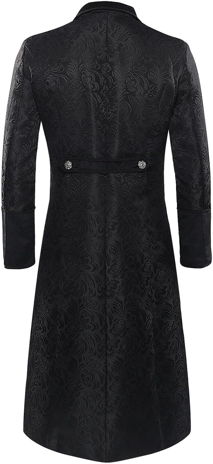 Ctreela Gothic Formal Gown for Men Steampunk Lapel Long Coat Vintage Victorian Regency Aristocrat Jacket Outerwear Costume