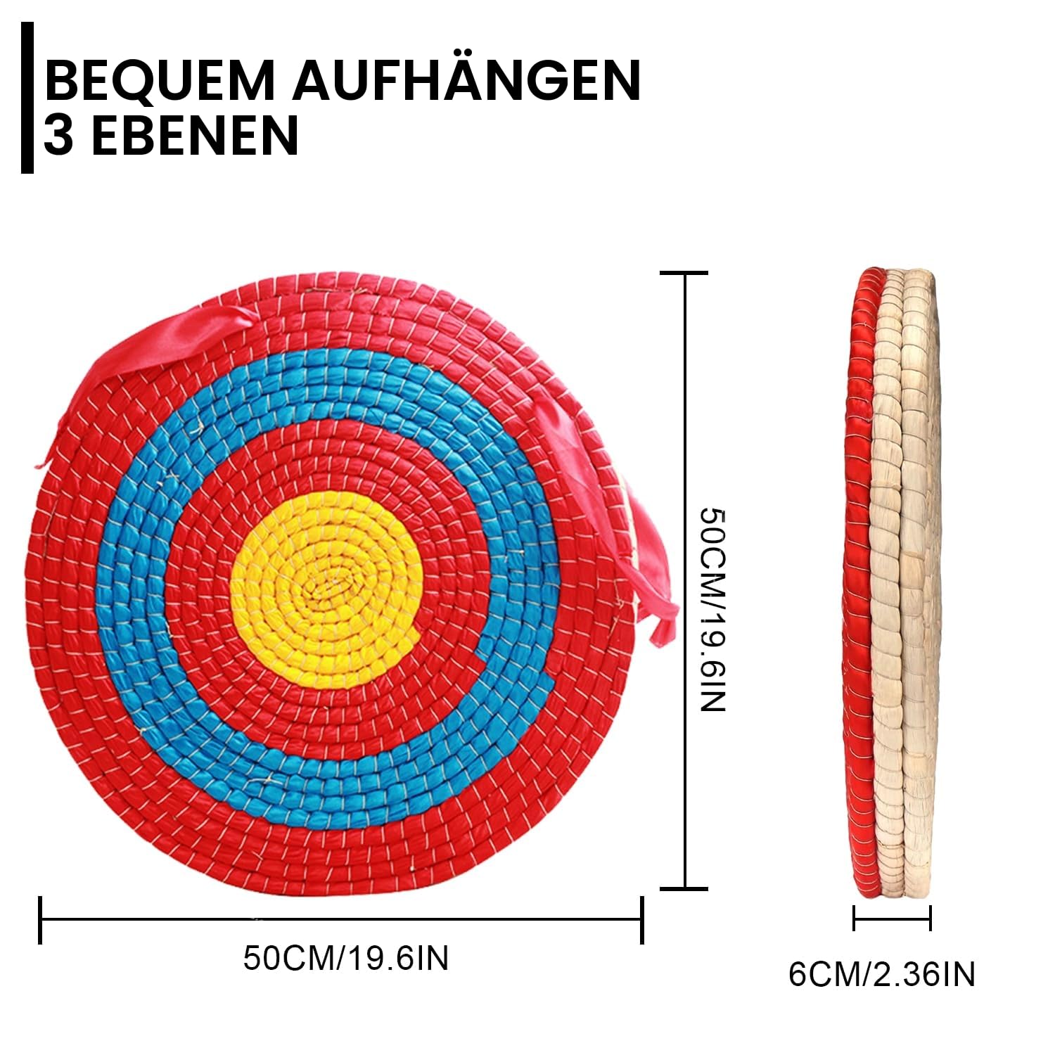 Zielscheibe Bogenschießen,Handgefertigte Strohzielscheibe, Handgefertigtes Strohbogenziel für Recurvebogen，Traditionelles Strohzielscheibe,Für die Jagdpraxis für Erwachsene 50cm x 3 Layers