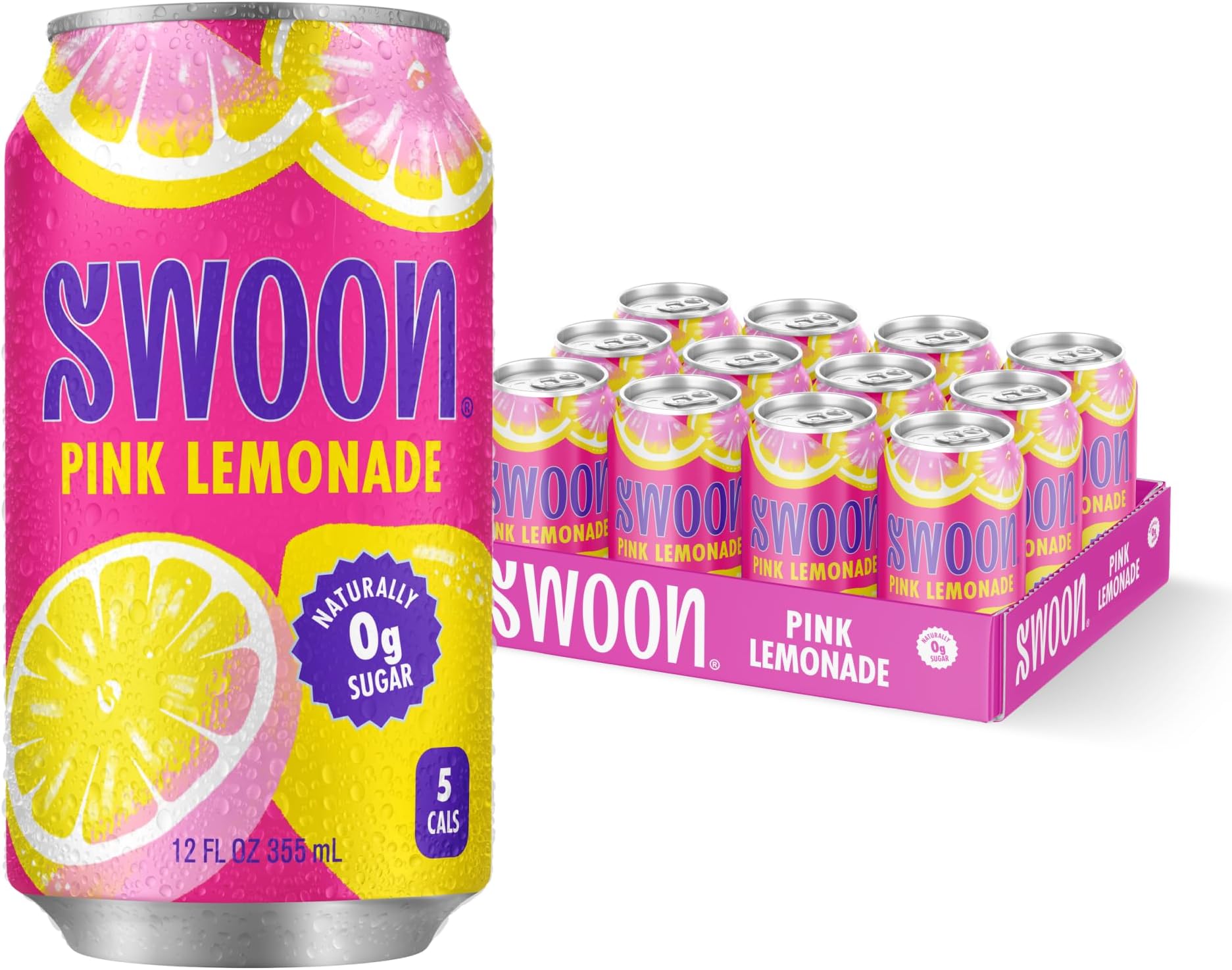 Swoon Pink Lemonade - Low Carb, Paleo-Friendly, Gluten-Free Keto Drink - Sugar Free Strawberry Lemonade Made with 100% Lemon Juice Concentrate & Sweetened by Monk Fruit, 12 Fl oz (Pack of 12)