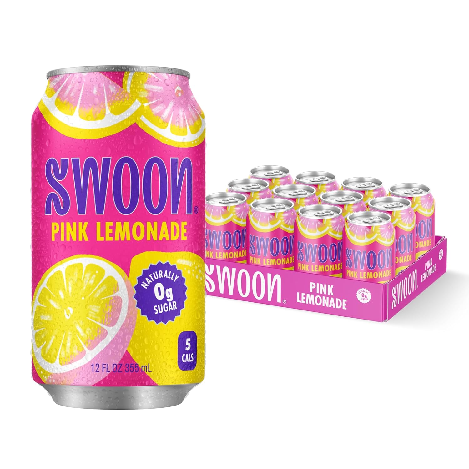 Swoon Pink Lemonade - Low Carb, Paleo-Friendly, Gluten-Free Keto Drink - Sugar Free Strawberry Lemonade Made with 100% Lemon Juice Concentrate & Sweetened by Monk Fruit, 12 Fl oz (Pack of 12)