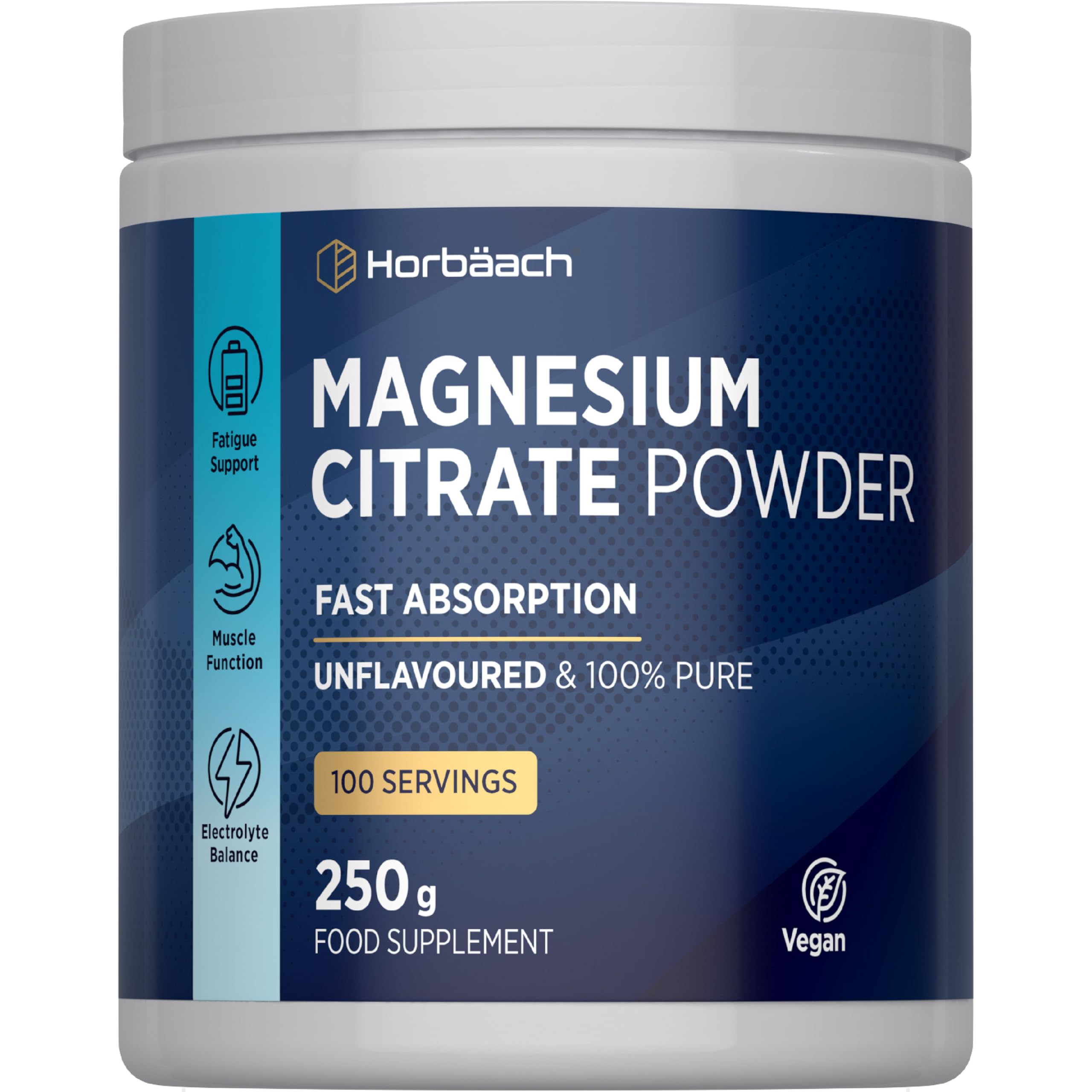 Horbäach Magnesium Citrate Hydrate Powder | 250g | Vegan | Premium Powder Suitable for Men & Women | Electrolyte Balance & Muscle Function Support | Unflavoured | No Artificial Preservatives