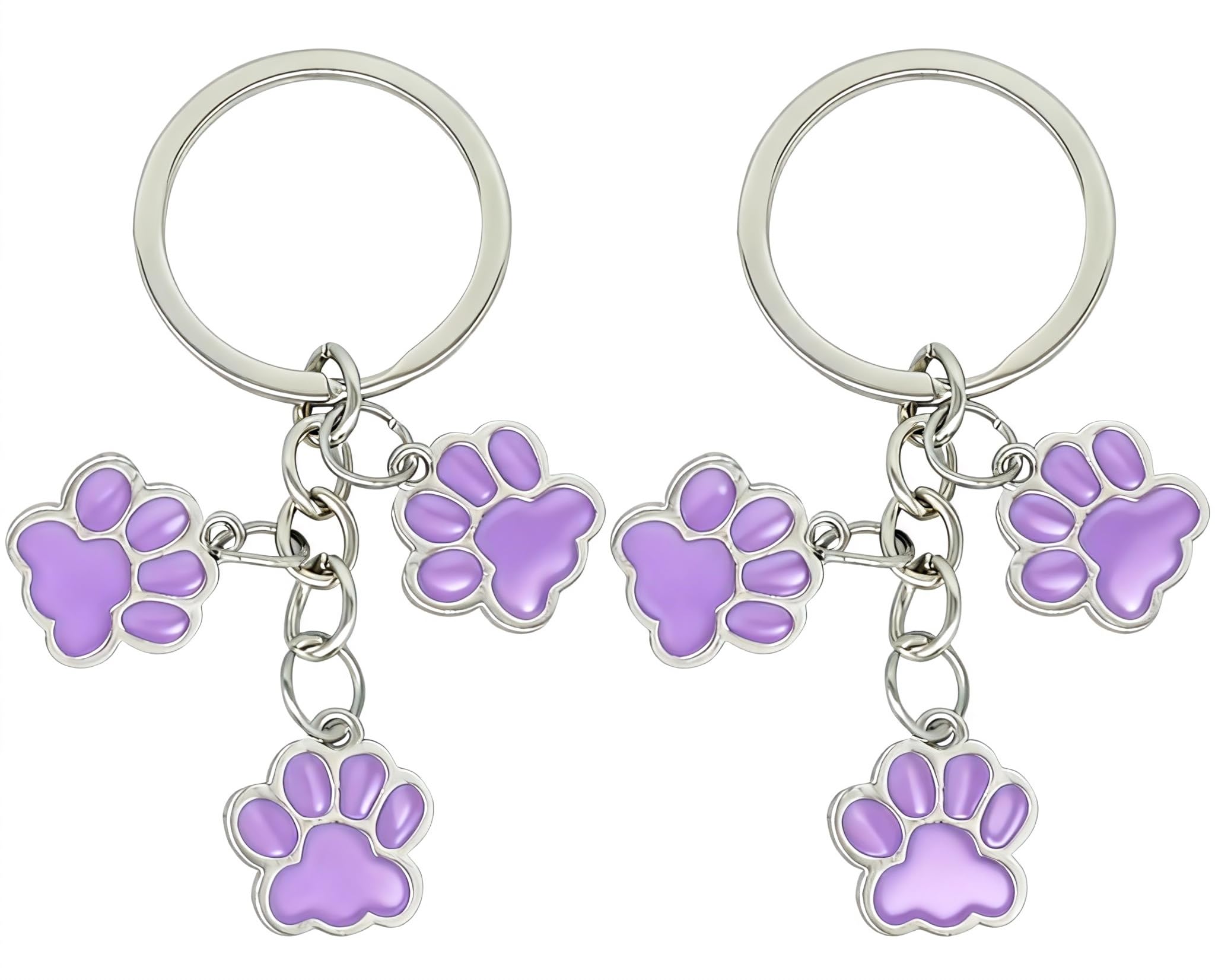 Moydolo Women's Purple 2Pcs Cat Paw Keychain Pendant Metal Animal Dog Claw Key Chain Keyring Charm Gift For Girls Backpack Purse