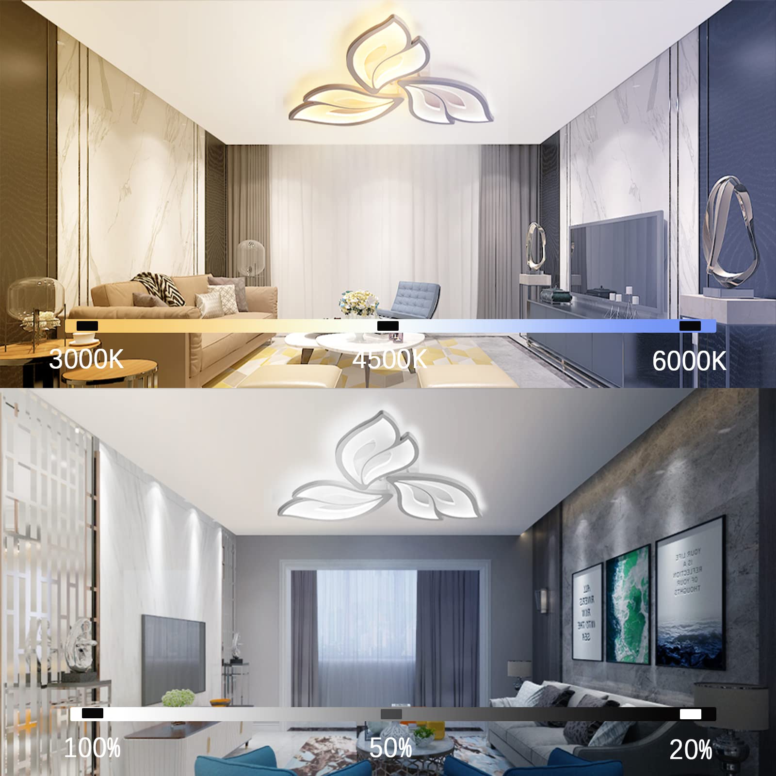 LED Deckenleuchte Dimmbar, 24W-48W Deckenlampe LED Wohnzimmerlampe mit Fernbedienung APP Farbwechsel - Moderne Wohnzimmerlampe Deckenleuchte Energie Sparen Dimming Deckenbeleuchtung Schlafzimmerlampe