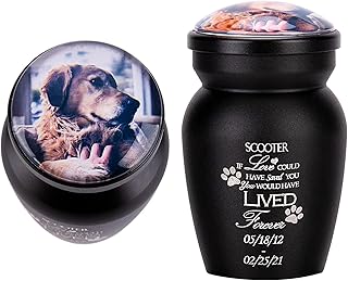 Fanery sue Personalized Text Engraving Cremation Extra Small Keepsake Urn for Pet or Human Ashes Photo Customized Container Memorial Funeral Decorative(Pet-Black)