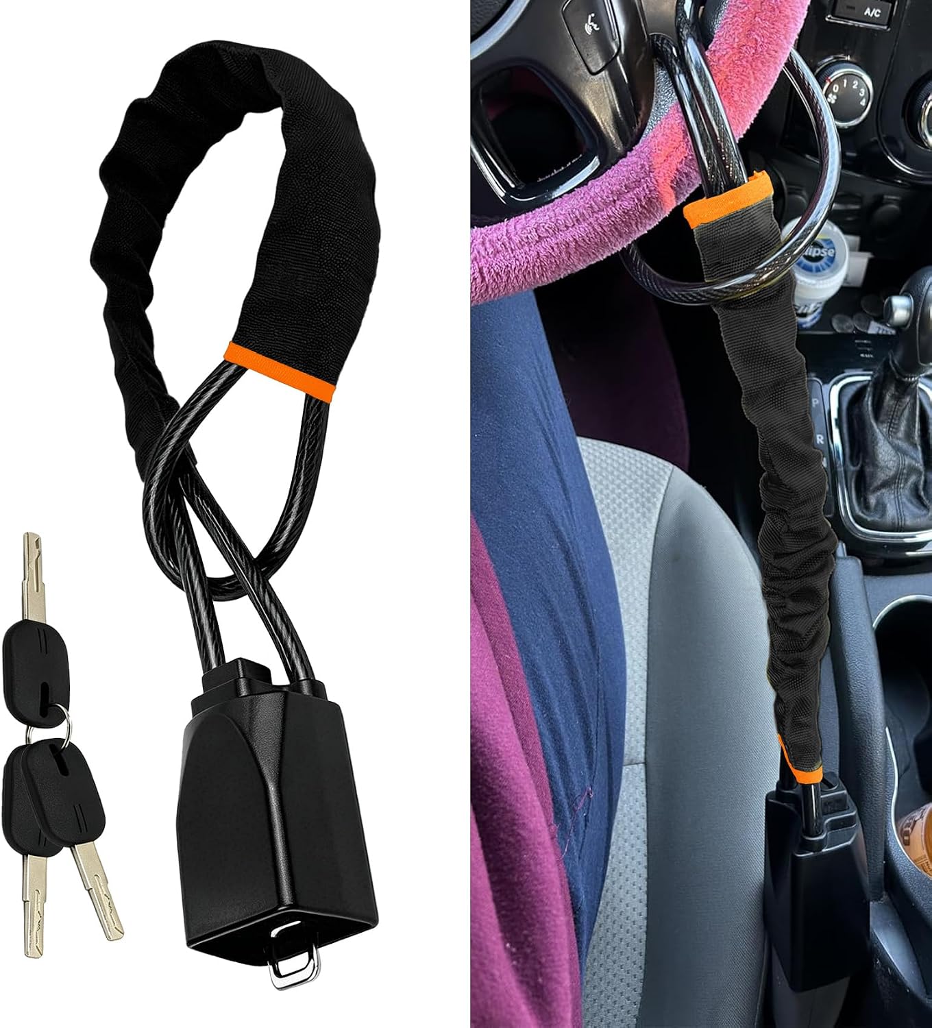 Car Steering Wheel Lock, Car Security Lock, Car Lock Car Theft Prevention, Car Accessories 17 Inch Anti-Theft Device with 3 Keys Universal for Car SUVs Trucks