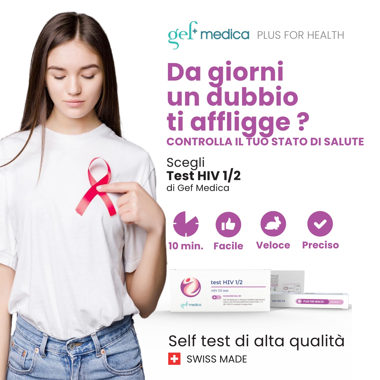 Gef Medica® 2x Autotest HIV‑1/2 Rapidi – Kit IgG/IgM a Casa 10 min | Rileva Anticorpi, Uso Riservato, CE