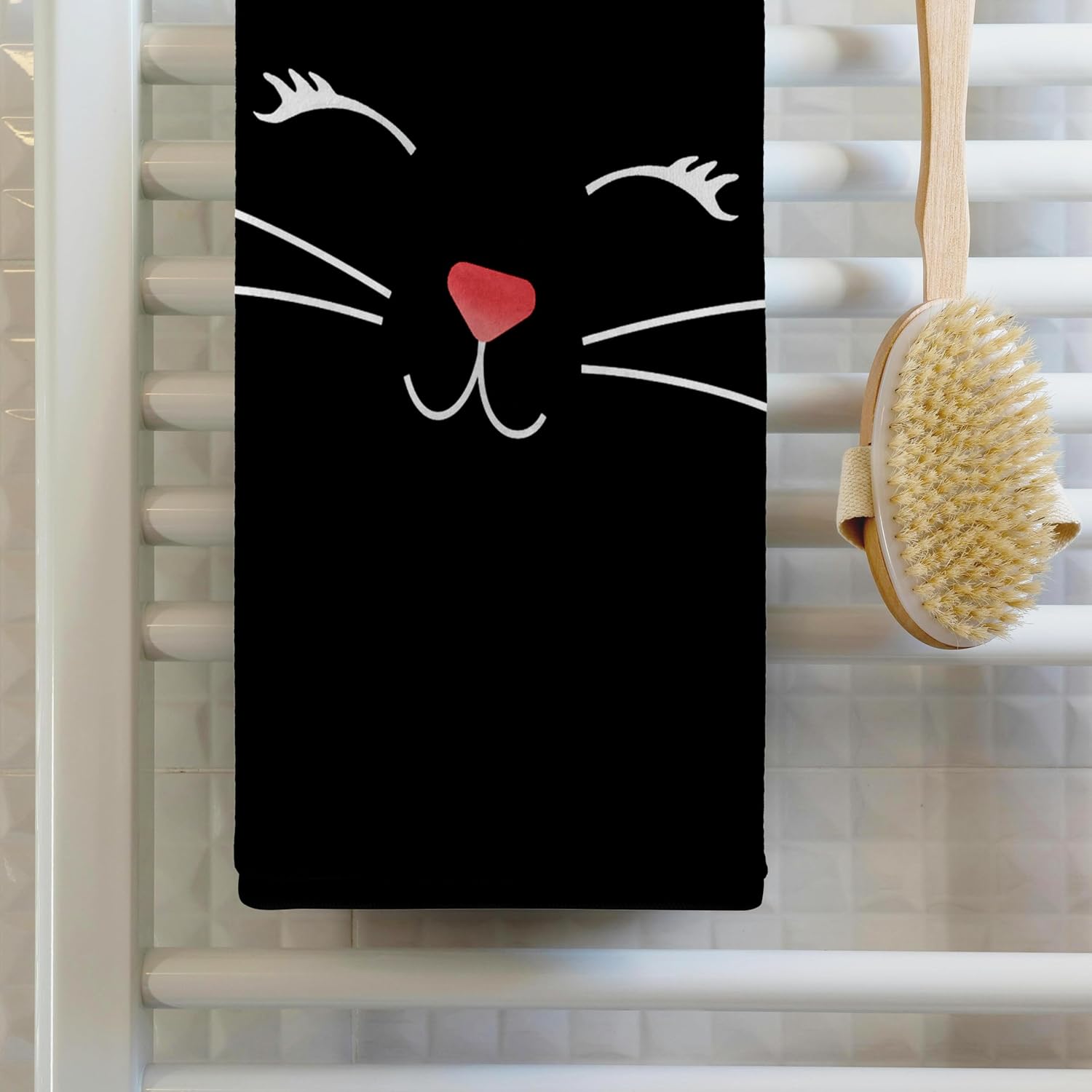 3dRose Too Cute Black Kitty Cat Face Nose and Whiskers 22x30 Bath Hand Pool Towel