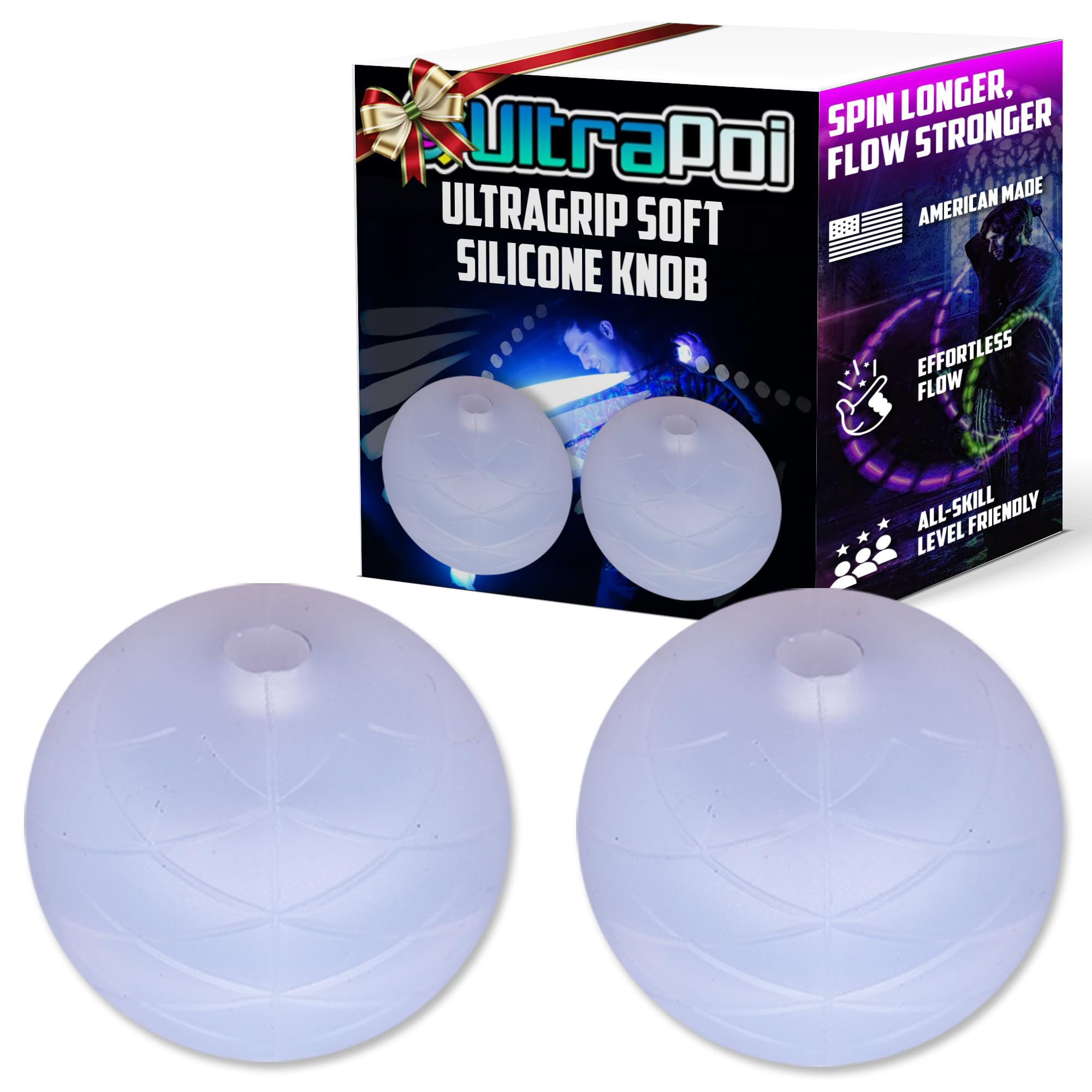UltraPoi UltraGrip Soft Silicone Knob Set (Pair (2)) - Durable, Protective & Ergonomic Design for LED Poi Balls, Flow Arts, Raves, Concerts & Light Spinning