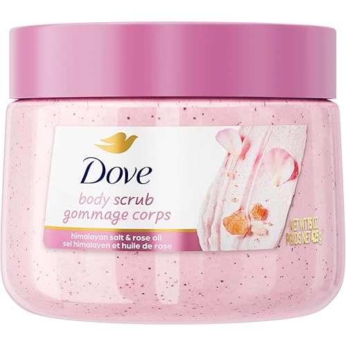 Dove Himalayan Salt & Rose Oil Body Scrub Exfoliates and Deeply Nourishes for Smooth, Radiant Skin 15 oz