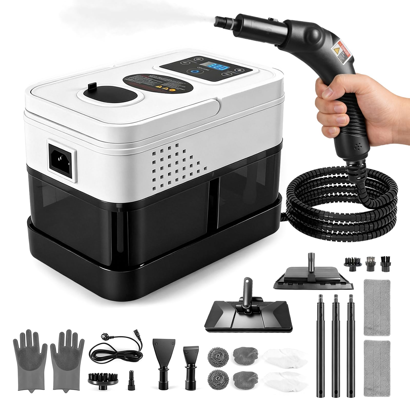 Limpiador a Vapor Portátil, 2500W Potente Limpiador a Vapor para el Hogar, 6 Velocidades Ajustables,19 Accesorios, Depósito de Agua de 1800 ml, Presión de 4 Bar, para Cocina, Ventanas, Pisos, Autos