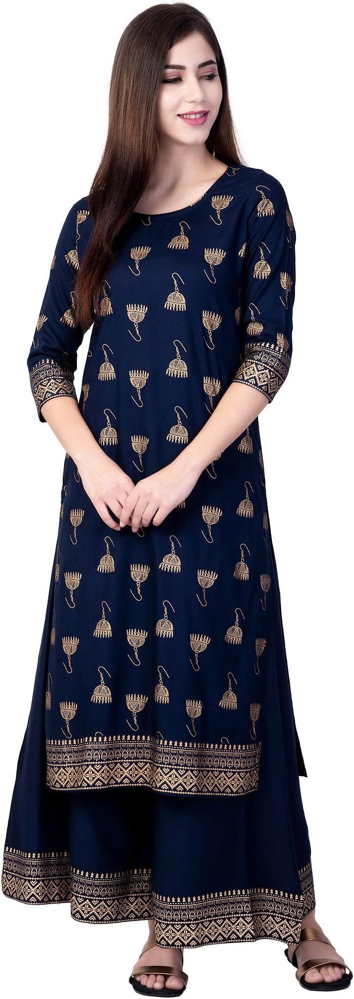 Ortange Womens Rayon Printed Kurta With Palazzo Set
