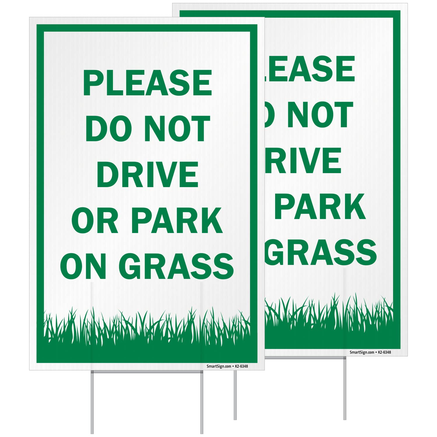 SmartSign 12" x 18" (2-Pack) Please Do Not Drive Or Park On Grass Yard Sign with 15" tall Metal H-Stake, Double-Sided, Large 160 mil Thick Corrugated Plastic Lawn Signs, Water Resistant