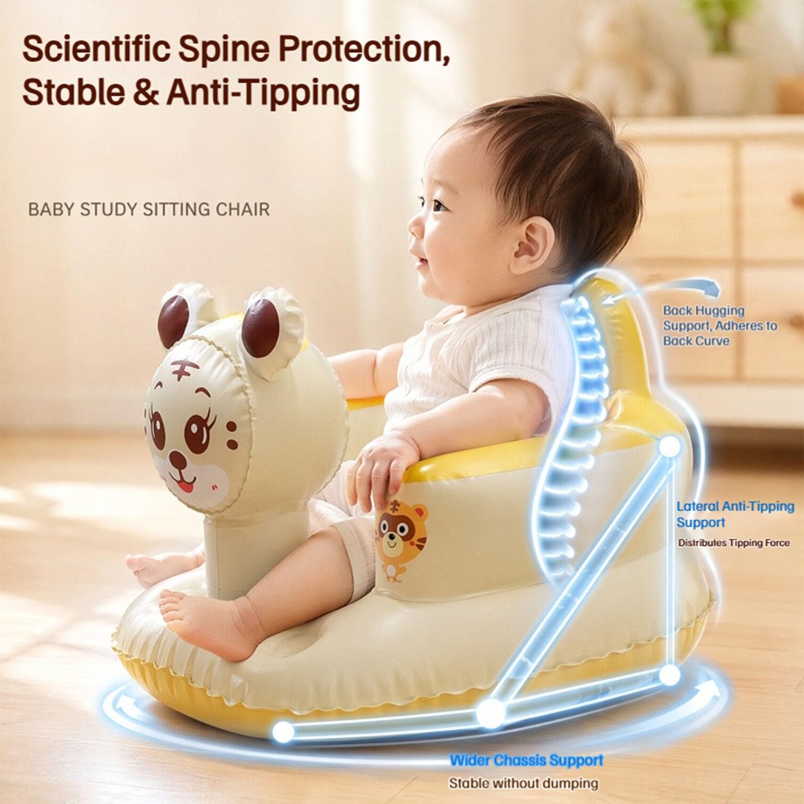 Silla Inflable portátil para bebé con Respaldo, Ideal para Uso doméstico.(B,100 * 60 * 40cm)