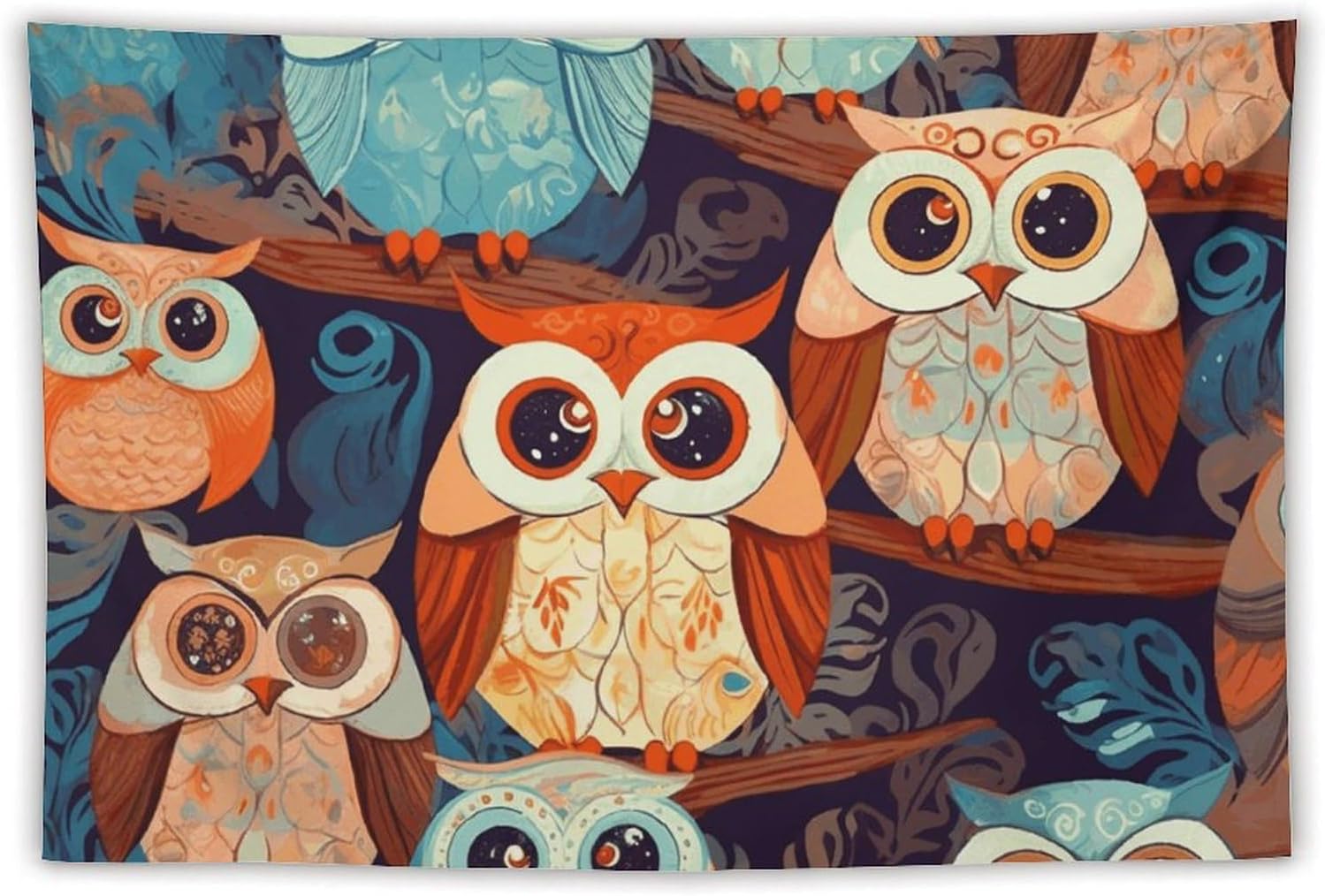 YJWANDO Modern Wall Tapestry, Anime Owl Print Large Polyester Hanging Art Decor for Bedroom, Living Room, Dorm - Includes Hooks And Clips