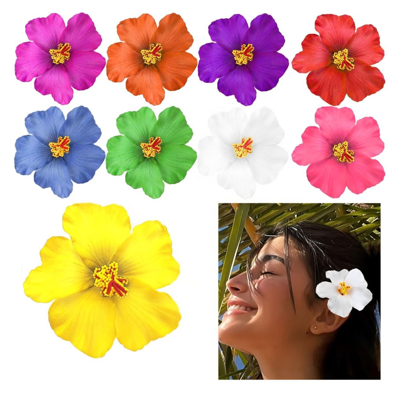 Amazon.com : 9 Hawaiian Hair Clips for Women - Hibiscus, Plumeria Claw ...