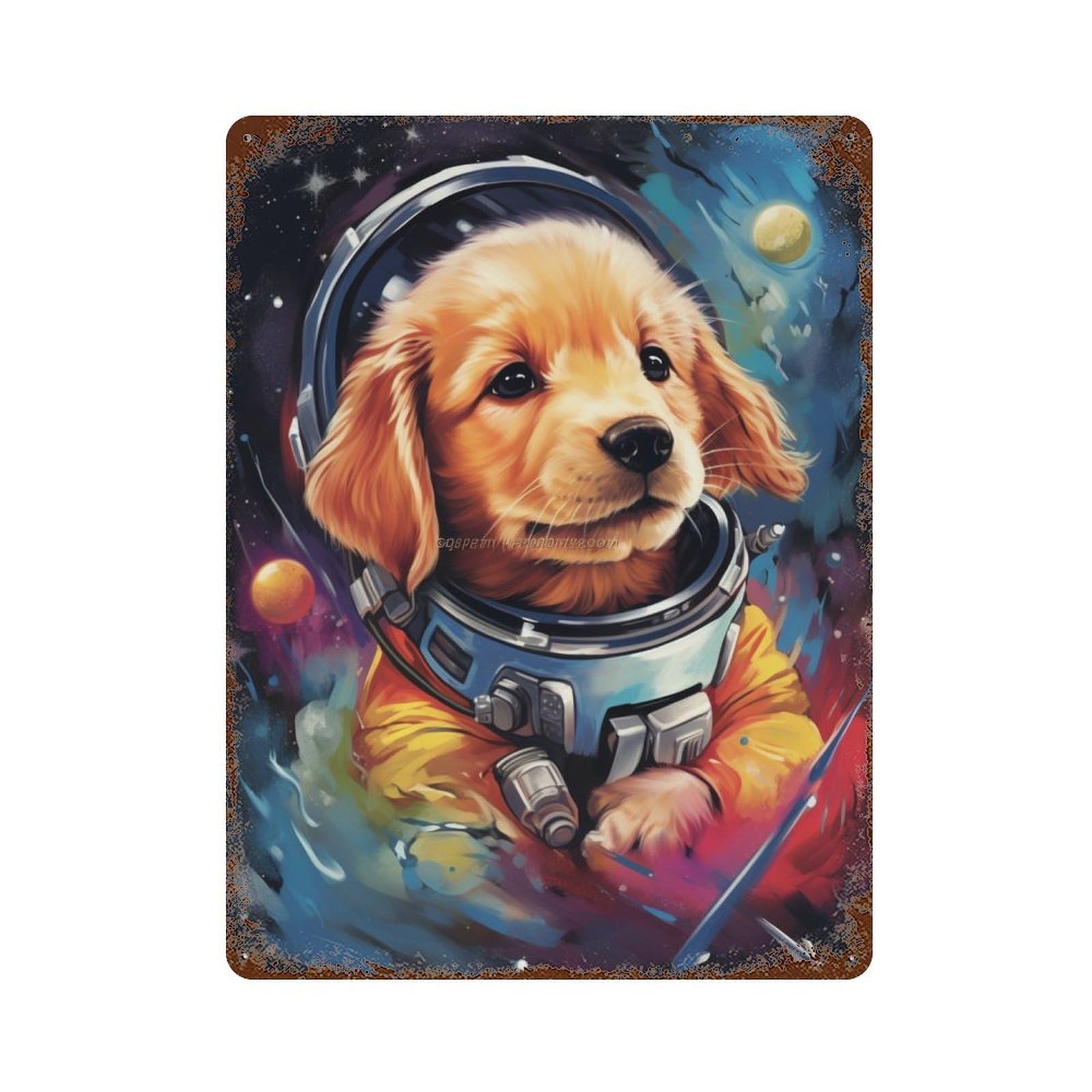 Rust Effect Space Pup Adventure -40 Vintage Metal Tin Sign 15.7"x11.8", Farmhouse Wall Decor for Garage, Bar And Workshop Decor