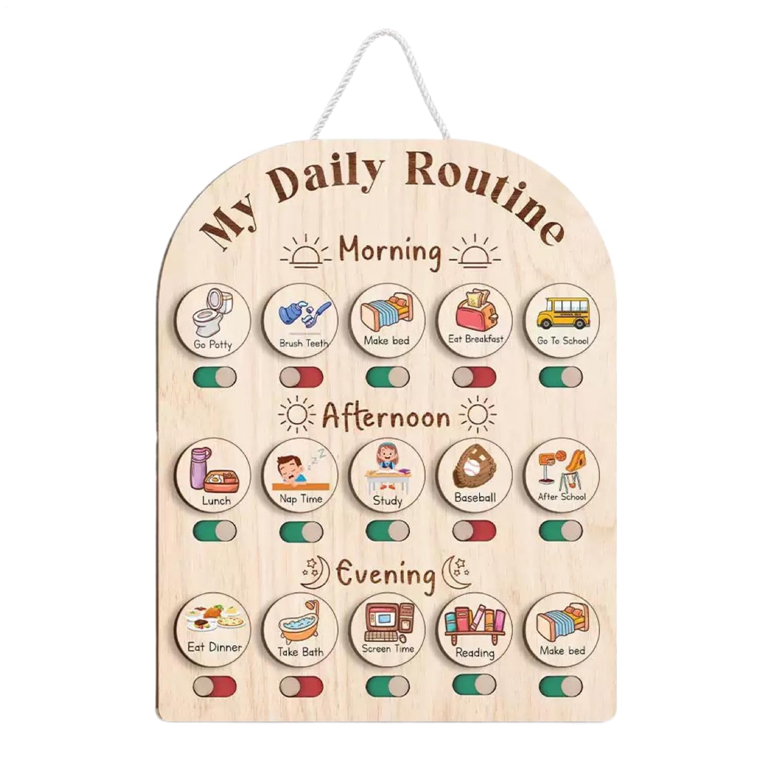 Generico Visual Schedule for Kids, Wooden Daily Schedule Board, Educational Toy Planner, Durable Wood Design, Morning Routine, School Supplies, Preschool, Childhood Learning, 35.6x30x3.8cm