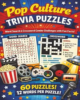 Pop Culture Trivia Puzzle Book: 60 Word Search & Crossword Challenges with Movies, Music, TV Fun Facts