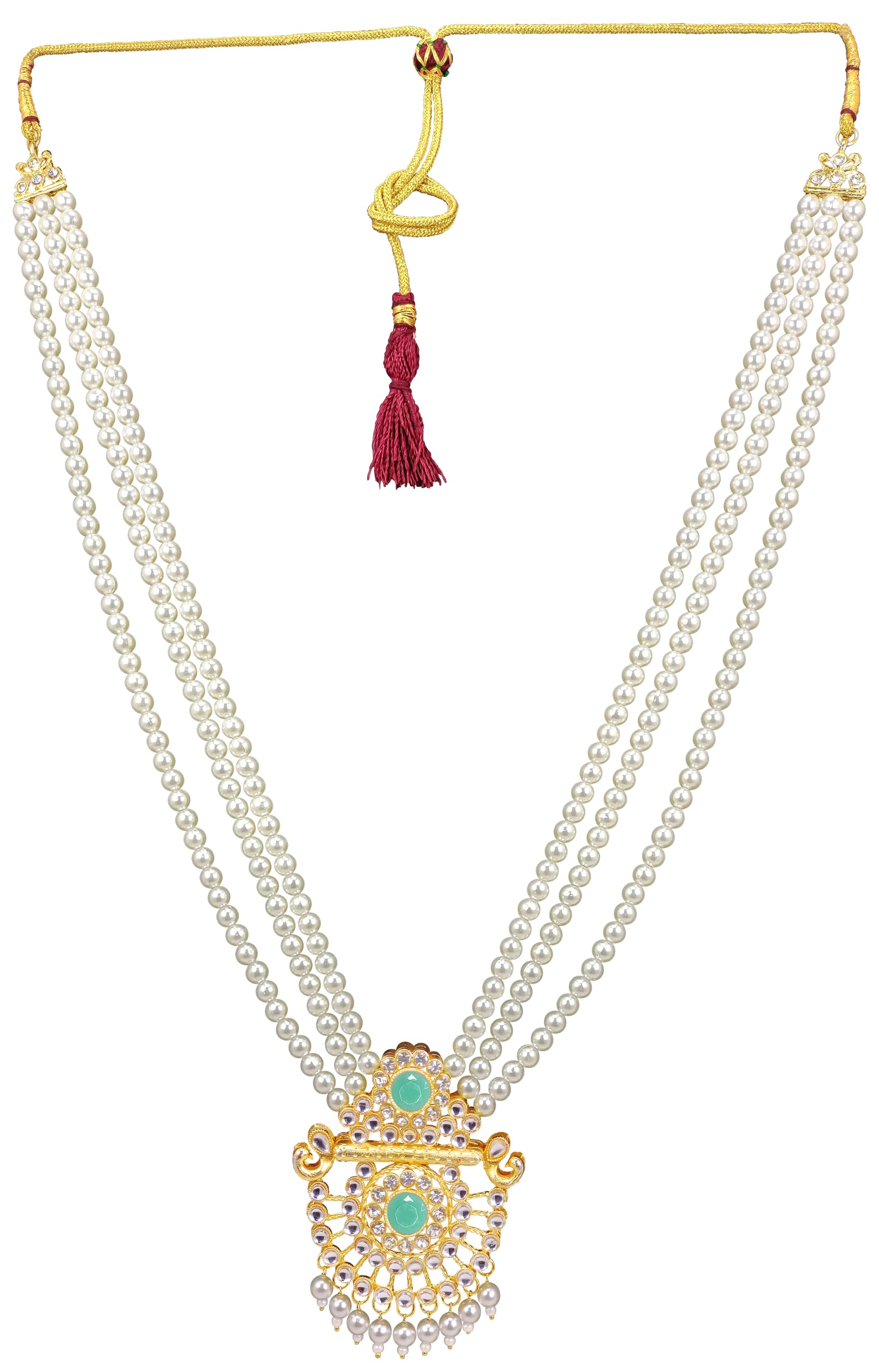 RAADHE CREATION Designer Pearl Base Metal and Dulha Sherwani Moti Mala Haar Necklace for Groom Mens Indian Wedding (Brown) (Sea Green) (B0BL41YXP5) Amazon Price History, Amazon Price Tracker