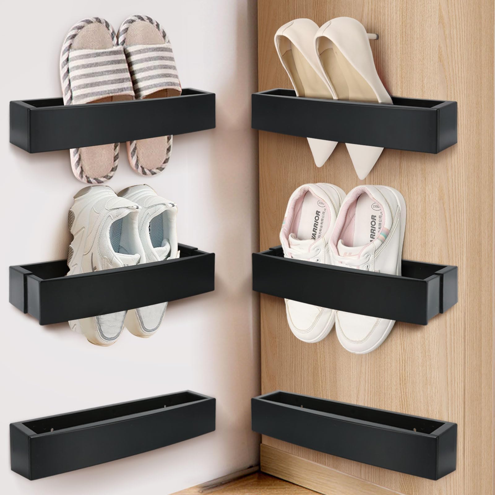 Amazon.com: Nirxxiy 6 Pack Adjustable Wall Mounted Shoes Rack, Plastic ...