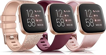 Wanme Pack 3 Bracelet de Remplacementpour Fitbit Versa 2/Bracelet Fitbit Versa Lite/Bracelet Fitbit Versa Femmes Hommes,Silicone Sport Classique Remplacement Compatible avec Fitbit Versa 2(L,Pack B)