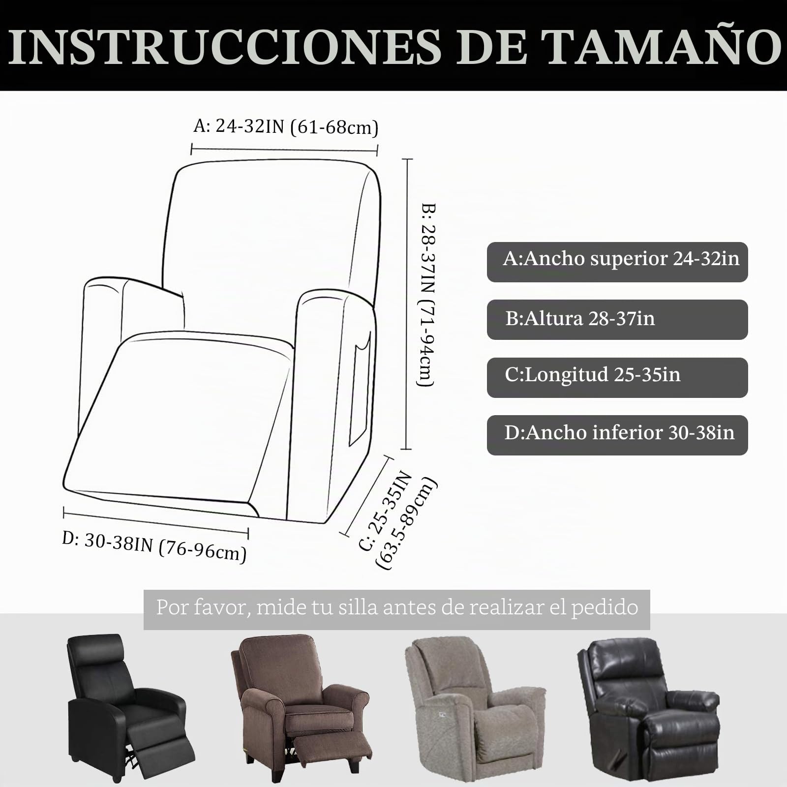 Jaotto Funda de Sillón Relax Elásticas, Fundas de Butacas Relax Reclinable Universal Ajustables, Cubiertas Protector para Sillón Relax con Bolsillos (Estilo Gris,1 Plaza)