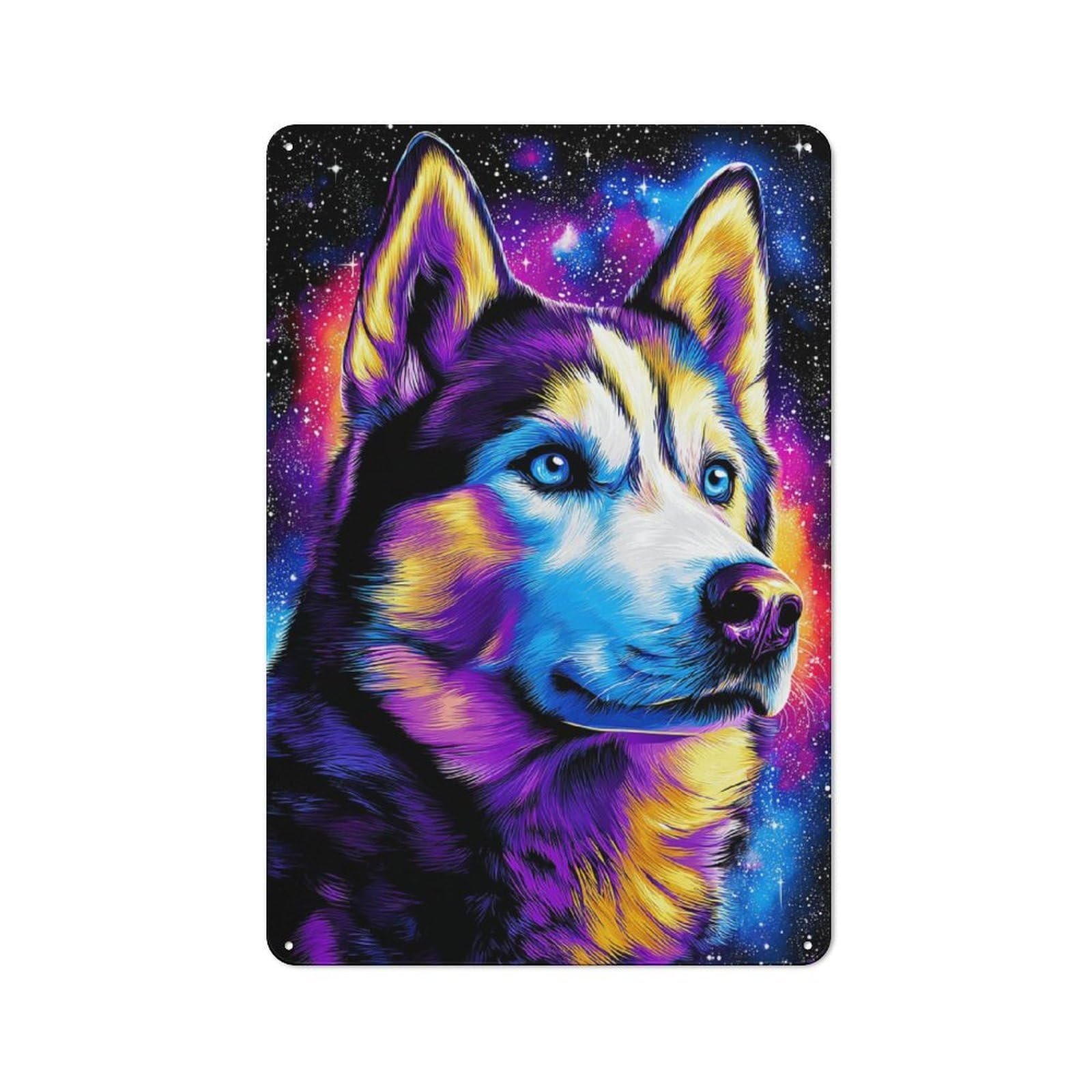 Junmoney Galactic Husky Portrait Vintage Vintage Metal Sign 30X20cm Featuring Room Wall Plaque For Flat, Dorm Room, Lounge Or Cafe