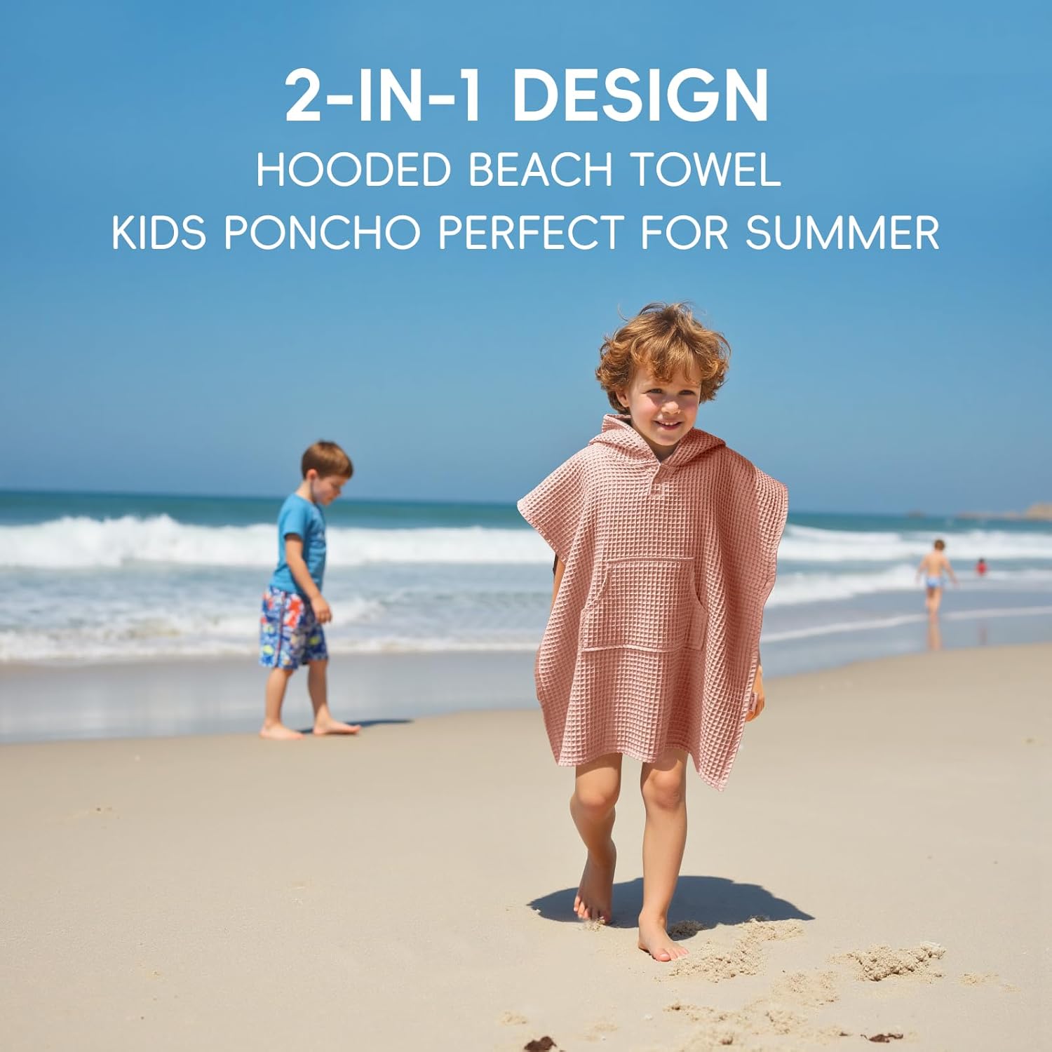 Hooded Kids Beach Towel - Soft Poncho Towel for Babies and Toddler - Lightweight Waffle Cotton Towel Cover Up for Bath, Pool, Beach - Image 2