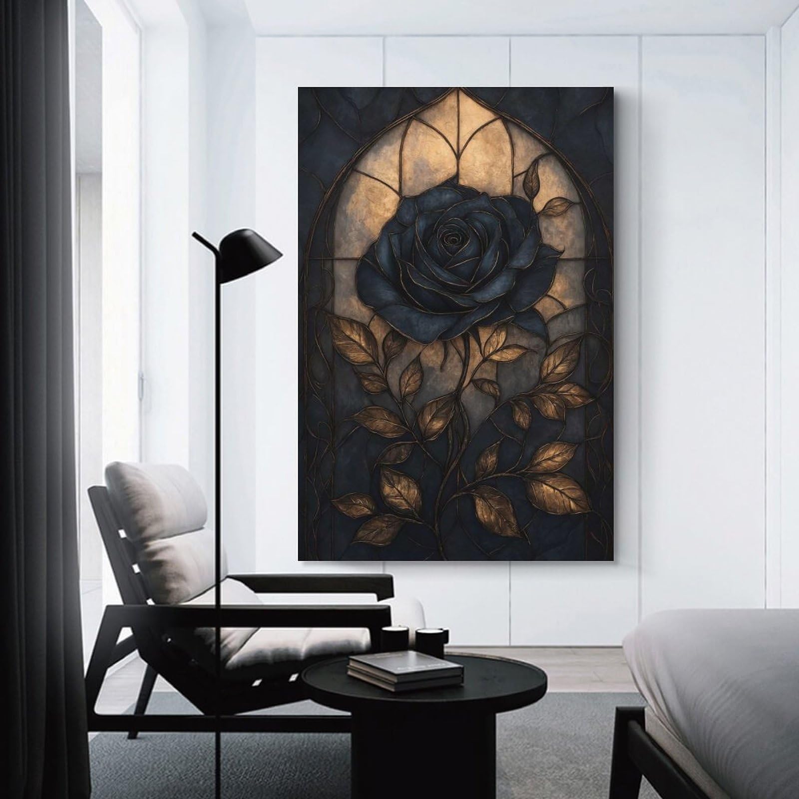 Junmoney Hanging Wall Art Gothic Rose Stained Glass, 20x30inch(50x75cm), for Work Areas, Reading Rooms Or Studios, Wall Art That Adds Style to Work Areas