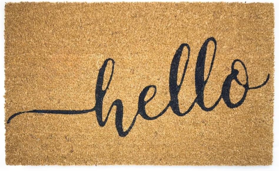 Great American Coco Coir Doormat with Heavy Duty Backing - Large 18" x 30" Non-Slip Minimalist Front Door Welcome Mat - Outside Entrance, Front Porch, Indoor Entry, Brown (Hello)