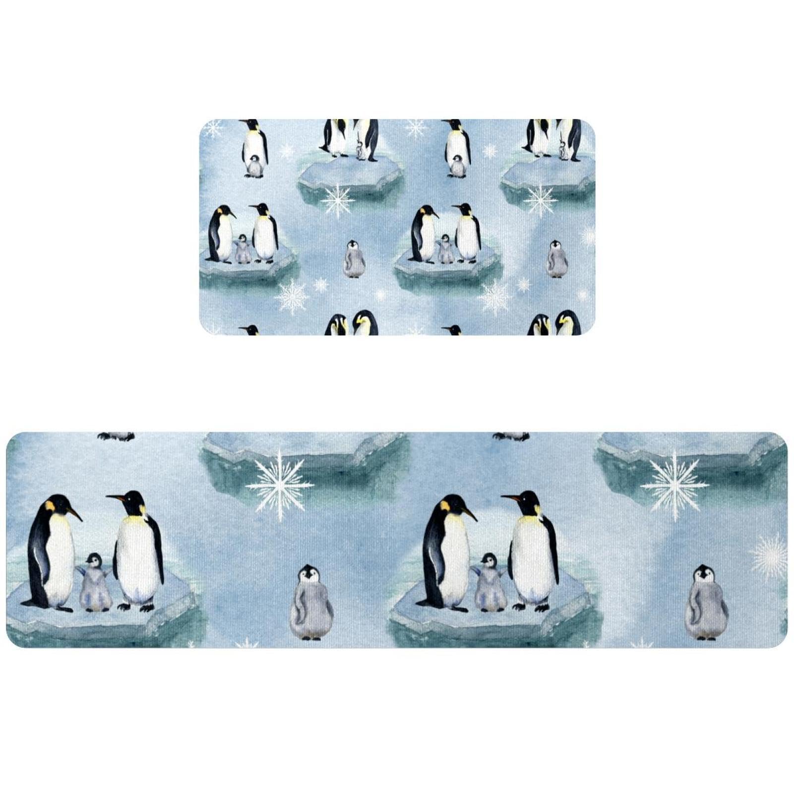 Alfombra de cocina para pasillo y cuarto de lavado juego decorativo de pingüinos
