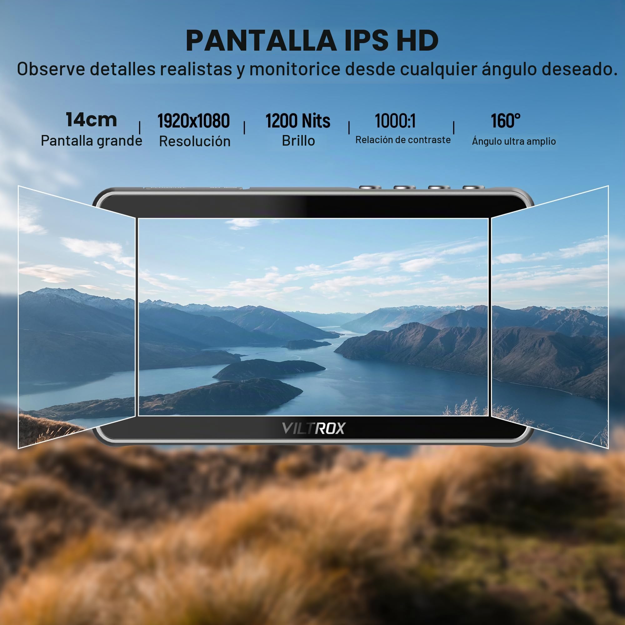 VILTROX DC-550 DSLR Monitor de cámara Pantalla táctil 5.5 Pulgadas 1200nits 1920x1080 HD 3D LUT 4K HDMI Entrada Salida Asistente de Enfoque de Video Monitor de cámara Externo con Parasol/batería