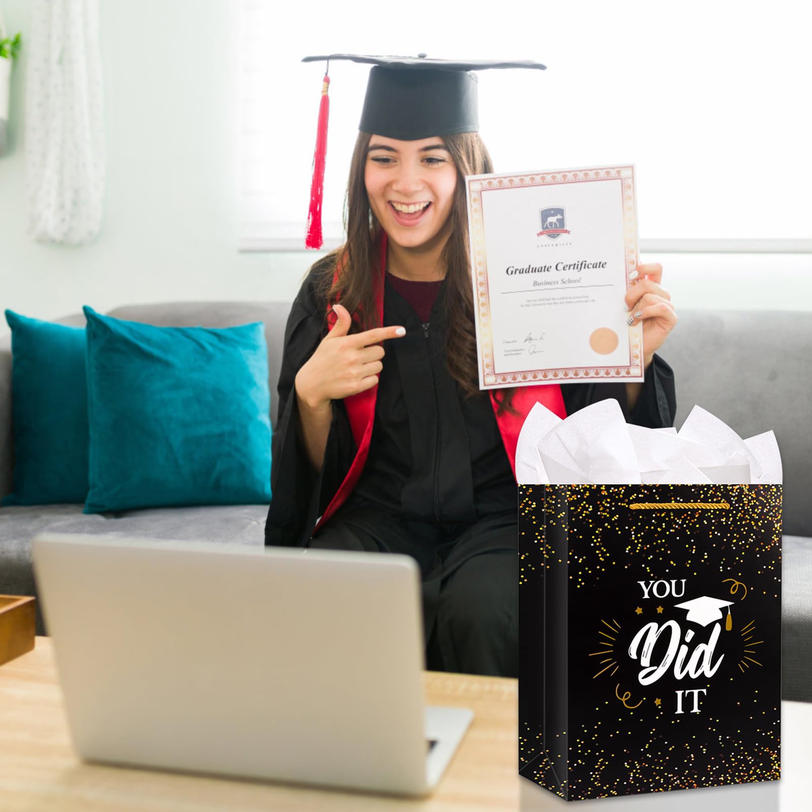 PETCEE Graduation Gift Bags - 13" Large Grad Gift Bag with Tissue Paper for Graduates Him Her 2026 You Did It Graduation Bags for College Senior High School 8th Grade Nursing School Party Supplies