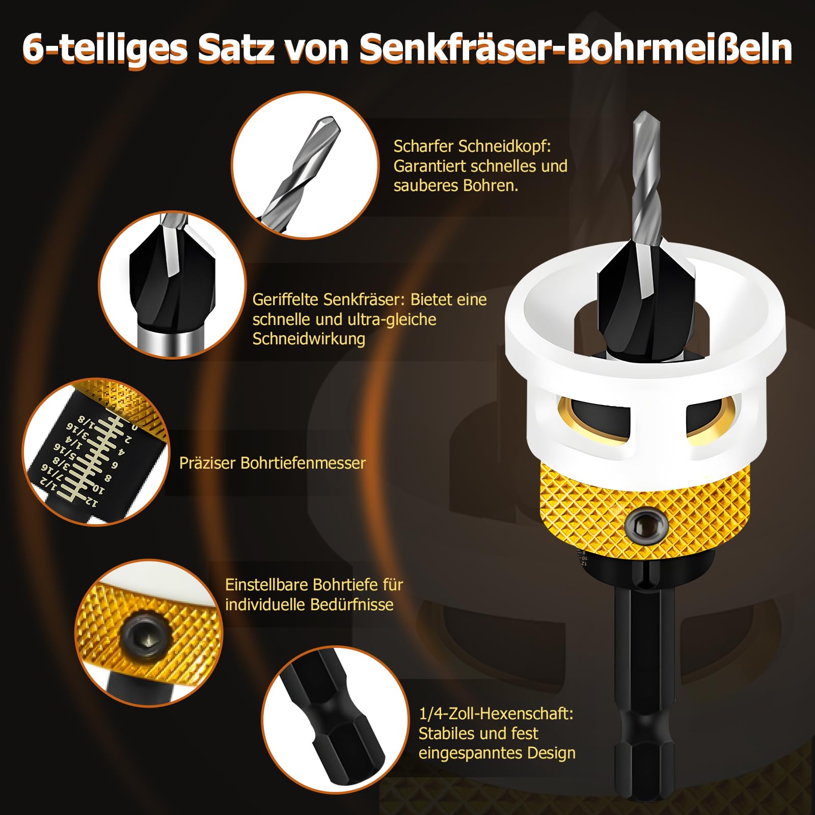 HSS Drill Bit Countersink Wood Drill Bit Set Woodwork 1/4 Hexagonal