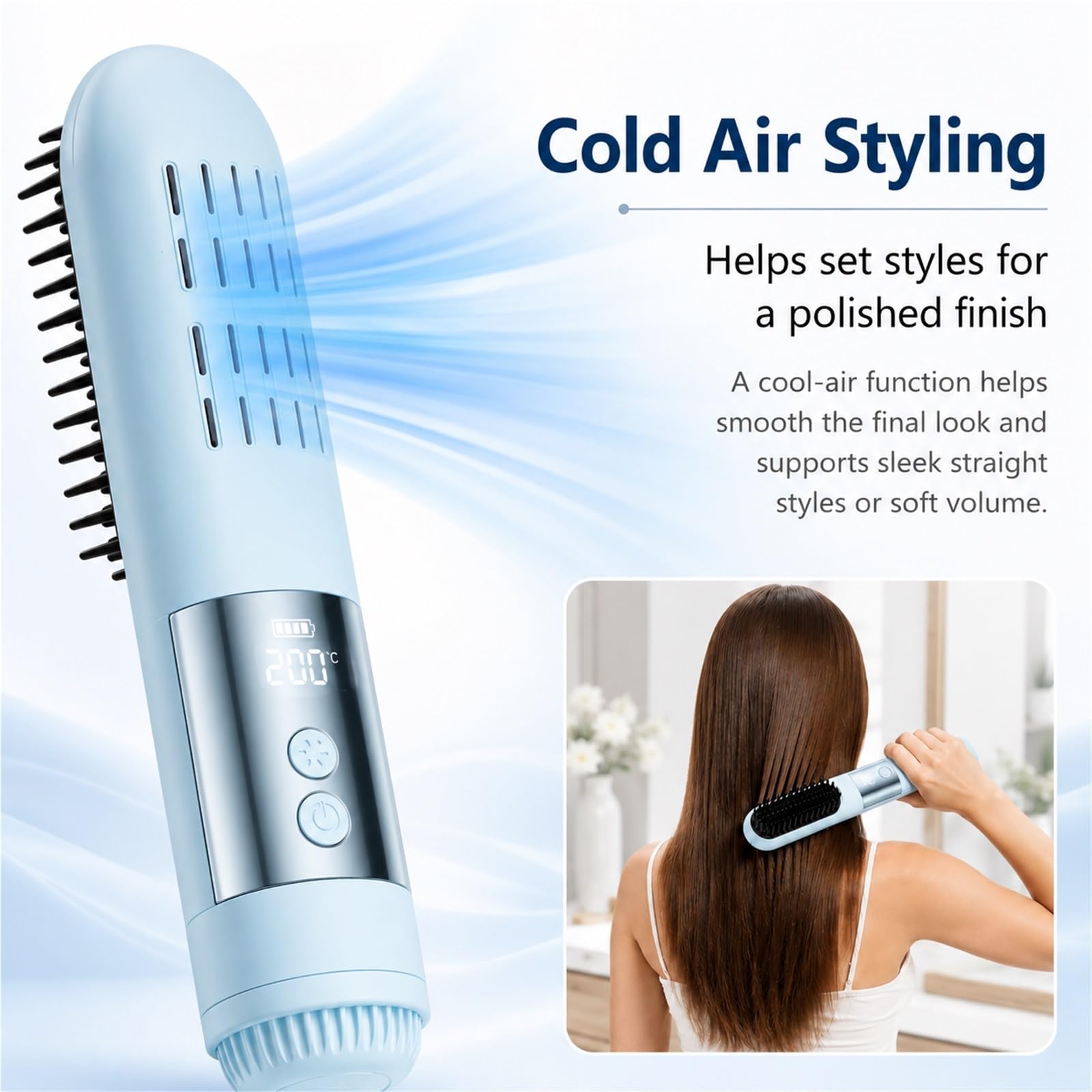 Cepillo Alisador de Pelo Inalámbrico 2026, Plancha de Pelo Portátil con Calentamiento Rápido Cerámico Iónico, 3 Niveles de Calor y Control de Frizz para Viajes