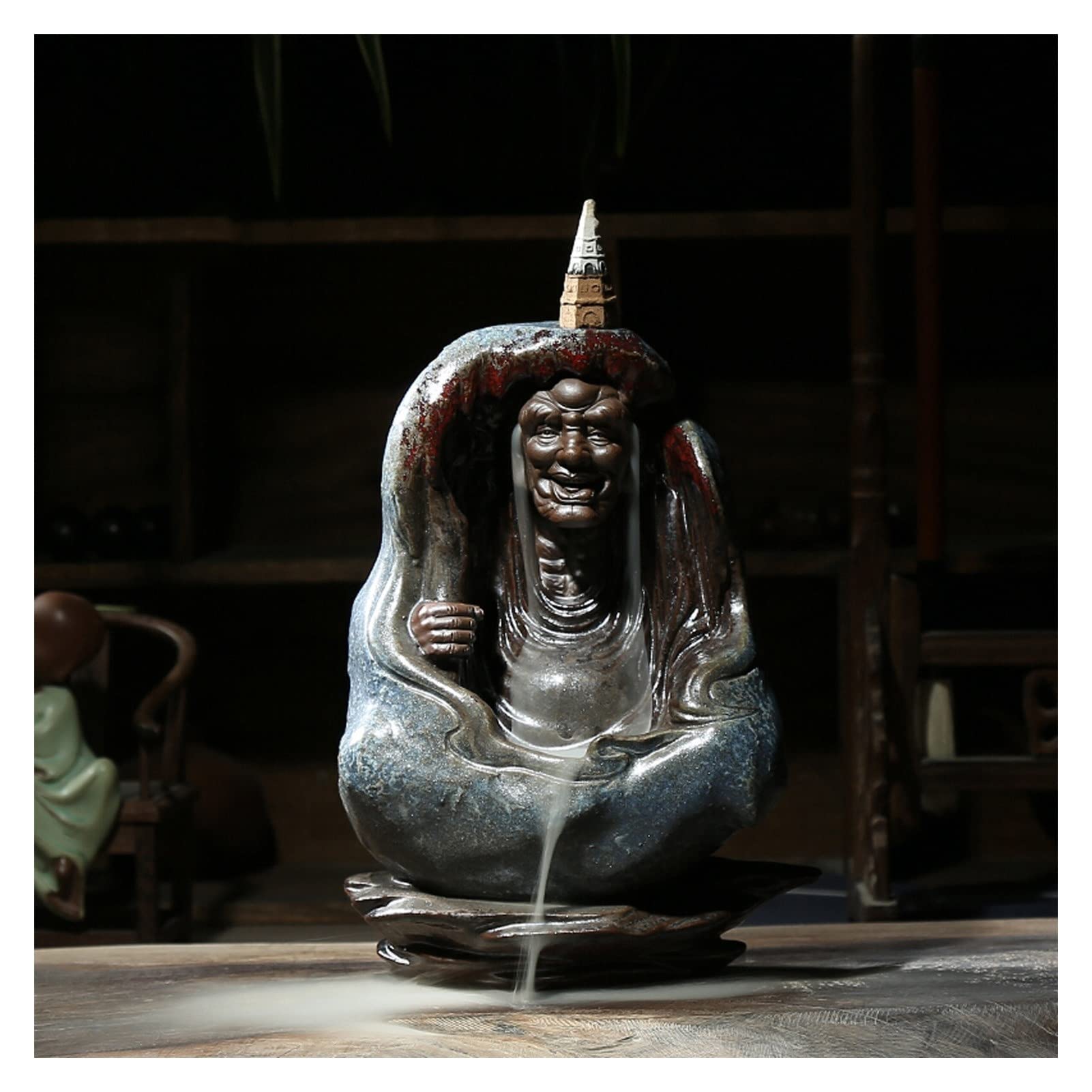 Basxdrfxz C Incense Holder Base Erami Backflow Incense Burner Reative Zen Ornaments One Thought Of Good And Evil Aromatherapy Home Decoration Decorations(C)