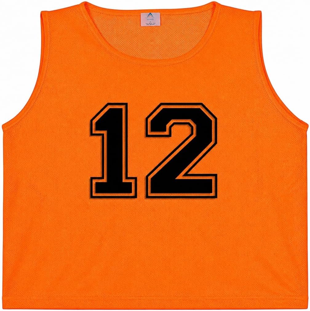 Numbered Pinnies (Red 1-6, Blue 7-12) Breathable Mesh Scrimmage Vests for Soccer Red/Blue (12 Pack) Teen