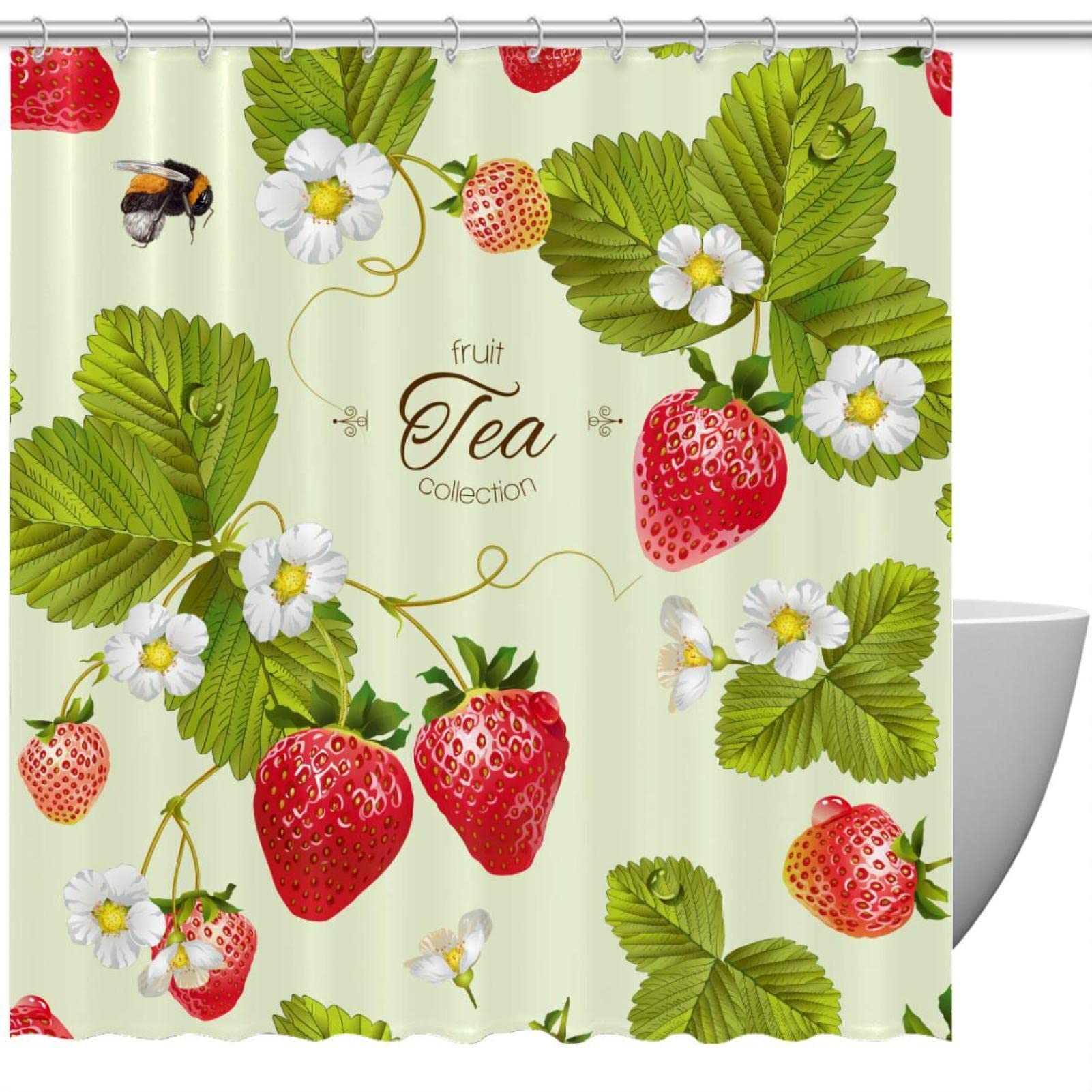 Rideau de douche fraise coloré et imperméable de 167,6 x 182,9 cm