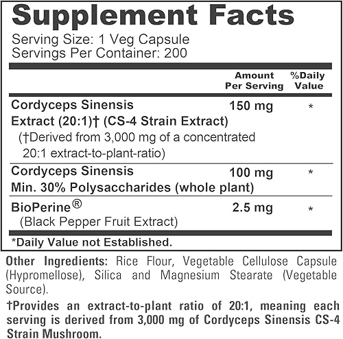 Miniatura 4 de NusaPure Cordyceps Extract 3000 mg 200 cápsulas vegetales (Sinensis CS-4, sin OMG y sin gluten) con bioperina