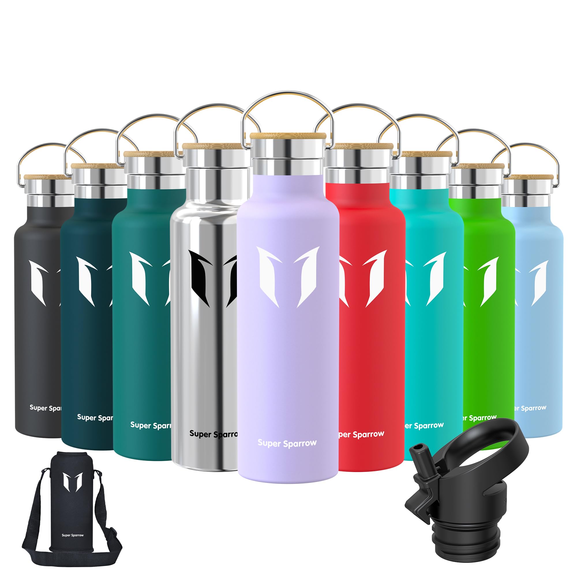Super Sparrow Borraccia Termica - Bottiglia Termica Senza Perdite - 350ml/500ml/620ml/750ml/1L - Senza BPA Borracce Bambini - Per Scuola, Sport, Campeggio, Palestra, Ciclismo - Con 2 Tappi