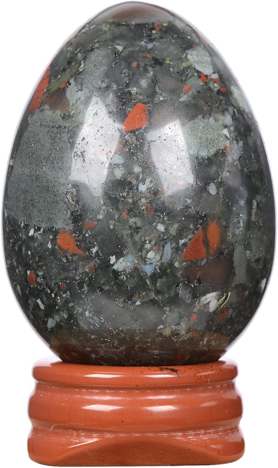 Justinstones African Bloodstone Natural Gemstone Quartz 50mm Egg Shaped Crystal Healing Chakra Energy Balancing Meditation Home Office Decor Stone with Stone Stand