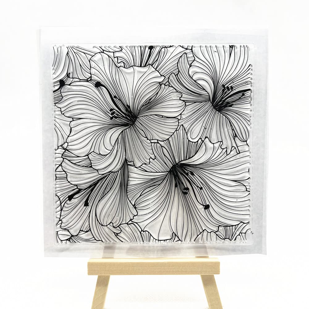 Large Lily Flower Background Clear Stamps for Card Making Decoration DIY Scrapbooking,Spring Lilies Flower Background Silicone Transparent Seal Clear Stamps for Embossing Album Decor Craft.