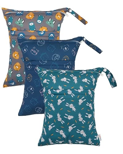 Miniatura 24 de ALVABABY 2 bolsas de pañales de tela húmedas y secas, impermeables, reutilizables, con dos bolsillos con cremallera, para viajes, playa, piscina,