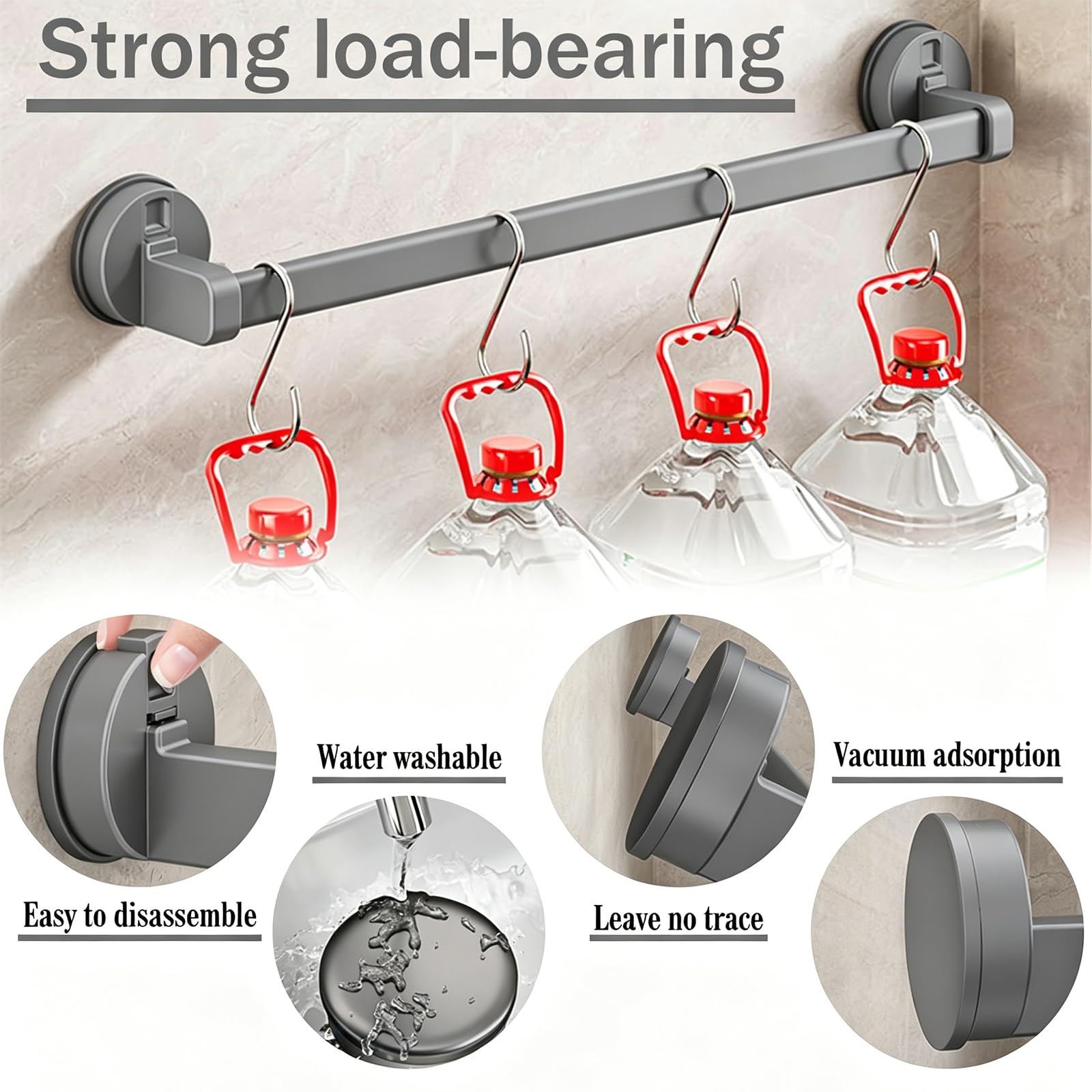 Toallero Ventosa, Toalleros de Baño Sin Taladro, Colgador Toalla Baño, Toallero Ducha, Toallero de Mano Extraíble y Resistente para Baño, Puerta, Ducha y Accesorios de Cocina