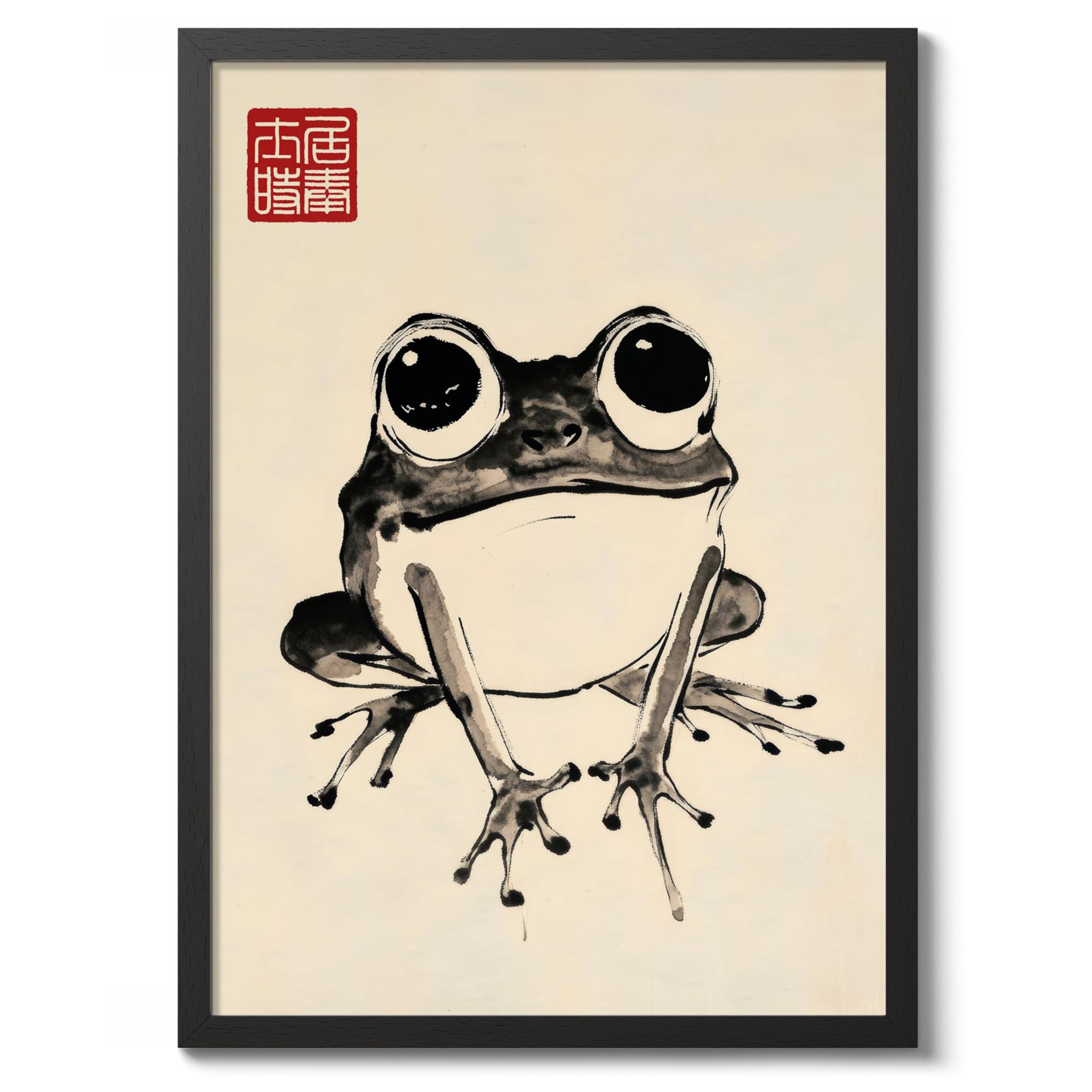 Frog II Matsumoto Hoji Poster, Japanese Woodblock Art Prints, Ukiyo-e Painting, Minimalist Zen Wall Art, Bedroom Home Decor, A5 (Black Frame) - 24.1x17.9cm — image 1